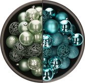 Bellatio Decorations Kerstballen mix - 74-delig - mintgroen en turquoise blauw - 6 cm - kunststof