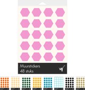 Hexagon Decoratie Muurstickers - Zeshoek Decoratie Stickers - Kinderkamer - Babykamer - Slaapkamer - Roze - 4cm x 3.5cm - 48 stuks