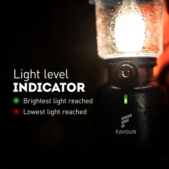 Favour L0818 Retro Camping lamp oplaadbaar LED, 320 Lumen, IP64 Waterdicht, Draagbare Kampeerlamp, Tentlamp, Acculamp, Traploos Dimbare Lamp incl. Kaarslicht-modus, Zwart van Favour — afbeelding 3
