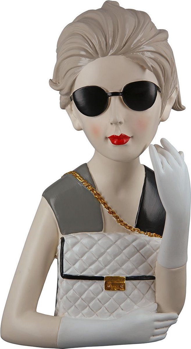 Beeld Meisje met handtas - Grijs - Decoratie figuren - Polyresin - Hoogte 29 cm