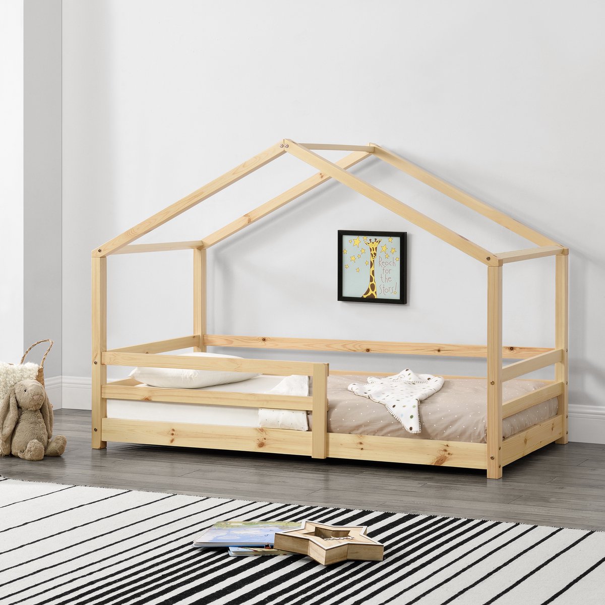 en.casa Kinderbed Knätten met uitvalbeveiliging 90x200 cm houtkleurig