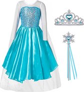 Elsa jurk - blauwe prinsessenjurk meisje - carnavalskleding kinderen - Prinsessen Verkleedkleding - 110 (120) - Prinsessen speelgoed - Verjaardag meisje - Prinsessen accessoire set - Prinsessenkroon - Toverstaf meisje - Carnavalskleding