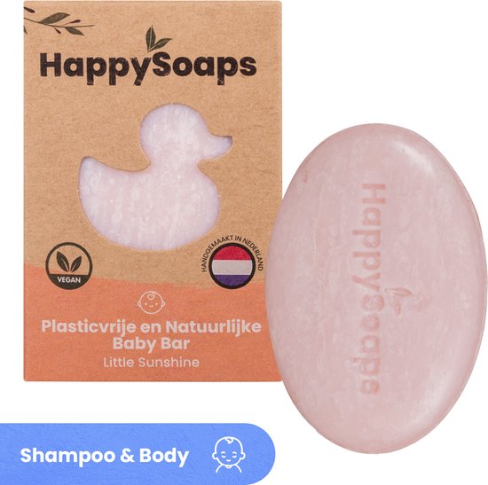 Foto: Happysoaps baby en kids shampoo bar body wash bar little sunshine zacht verzorgend 100 natuurlijk plasticvrij en vegan 80 gram