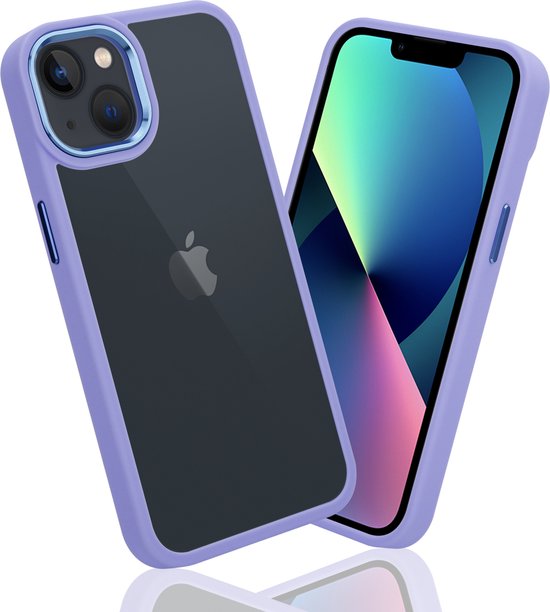 IYUPP Hoesje Geschikt voor iPhone 13 Hoesje - Shockproof Back Cover - Paars Lila Transparant