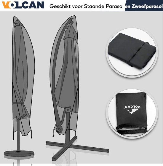 Volcan Parasolhoes voor Zweefparasol - Tot 300cm - Waterdicht - Oxford 420D - Met Rits, Trekkoord en Stok - Zwart