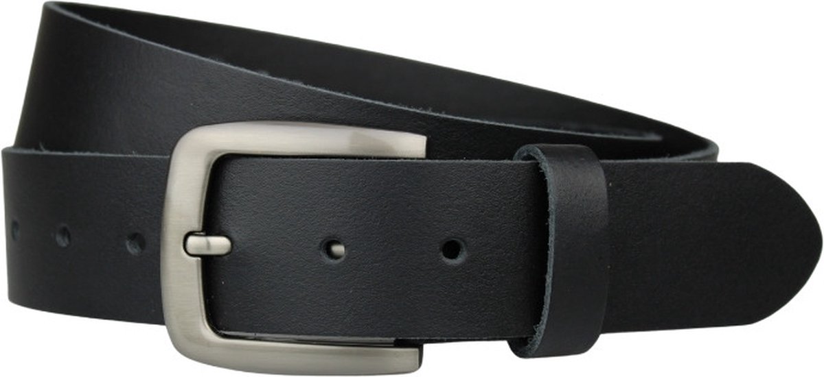 Fana Belts Leren Riem Zwart - Taillemaat 125 - Lederen heren riem - Zilveren gesp - Glad leer - Cadeau mannen