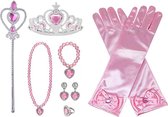 Het Betere Merk - prinsessenjurk meisje - Prinsessen speelgoed meisje - Roze Accessoireset - Elleboog Handschoenen - Kroon- Toverstaf - Oorbellen - Ketting - Ring - Verkleedaccessoire