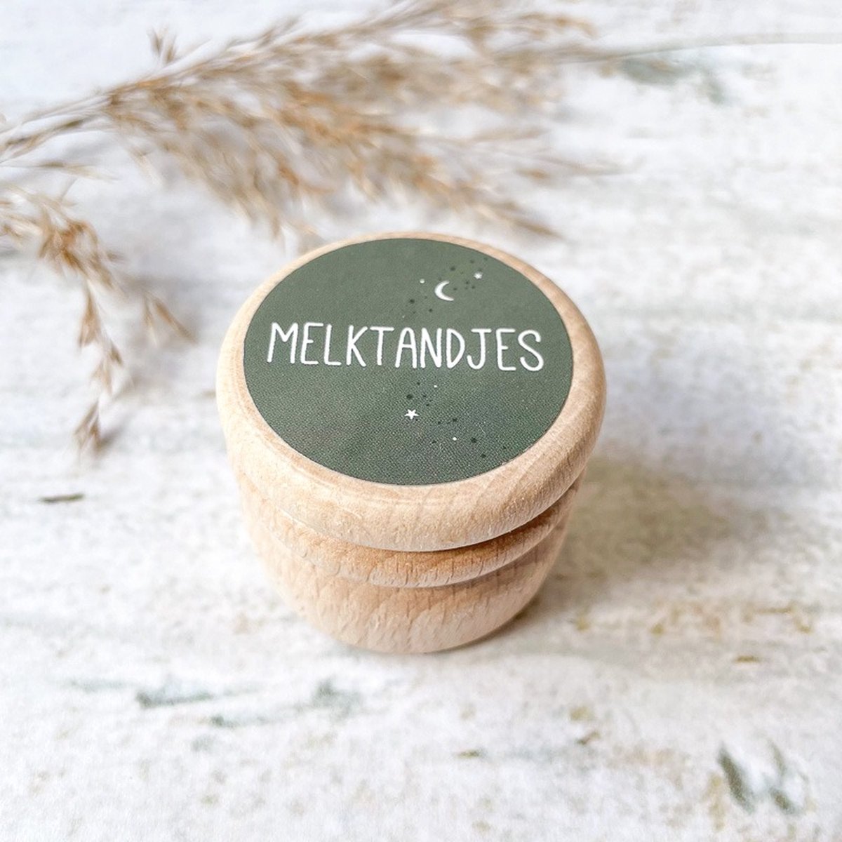 Goedkoopste Tandendoosje | melktandjes | hout | donkergroen | opdruk sticker