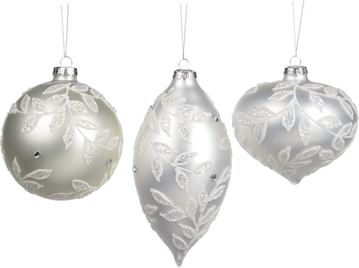 Goodwill Kerstbal Glas Wit 8 cm  Voordeel Ass. Per 3 Stuks