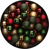 42x Stuks kunststof kerstballen mix donkergroen/goud/donkerrood 3 cm - Kleine kerstballetjes - Kerstboomversiering