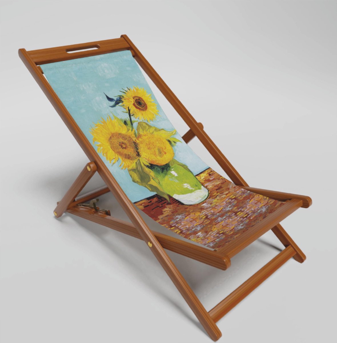 Strandstoel-bedrukken - Strandstoel Inklapbaar Sunflowers Van Gogh - Vouwstoel - Verstelbaar - Stof en FSC Acaciahout Hoge Kwaliteit