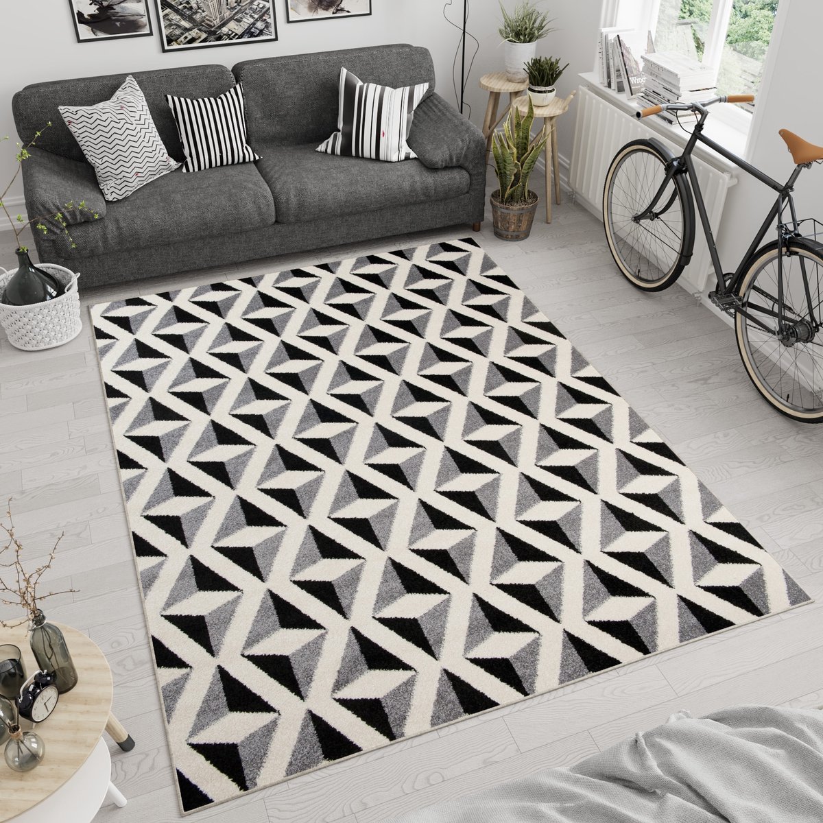 Tapiso Maroko Vloerkleed Tapijt Slaapkamer Carpet Maat- 120x170 Grijs Zwart
