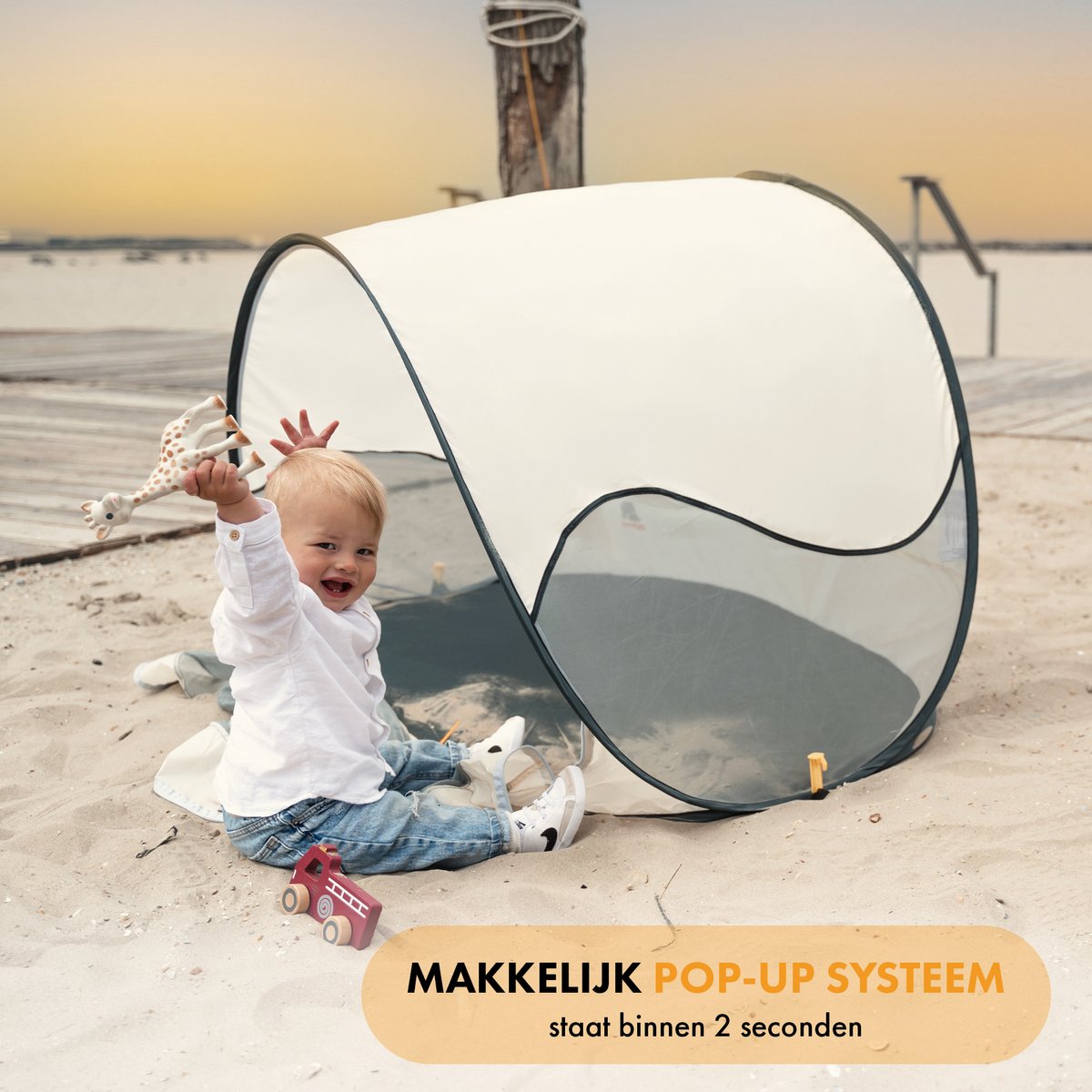 Volharding Warmte eeuwig Deryan Luxe Pop Up Strandtent - Anti-UV 50+ - Cream | bol.com