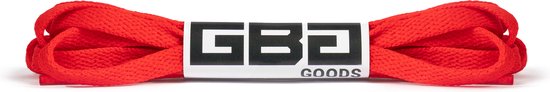 Rode platte veters met het logo "GBG GOODS" in het midden, op een witte achtergrond.