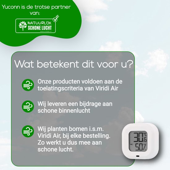 YUCONN Slimme Hygrometer Bluetooth - Thermometer binnen en buiten - Weerstation Draadloos - Luchtvochtigheidsmeter - Temperatuurmeter - Digitaal gratis YUCONN app