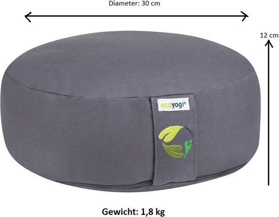 Meditatiekussen eco Grijs rond laag 10-12cm - Ecoyogi - Yoga kussen - GOTS gecertificeerd van Ecoyogi — afbeelding 2
