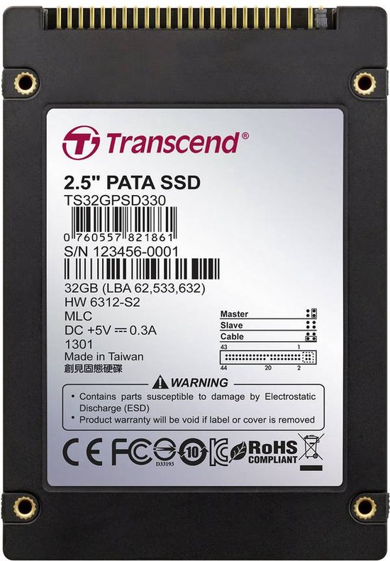 Transcend TS32GPSD330 32 GB IDE IDE SSD harde schijf (2.5 inch) — afbeelding 3