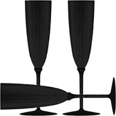 Decorline - 48 x Meervoudig gebruik kunststof champagneglazen van - Zwart - steelglazen Plastic Champagne Fluit voor Bruiloften, Feesten & Party, 170ml - Set van 48 - Zwart