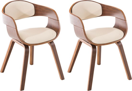 CLP Kingston Set van 2 Stoelen - Kunstleer - walnoot/creme