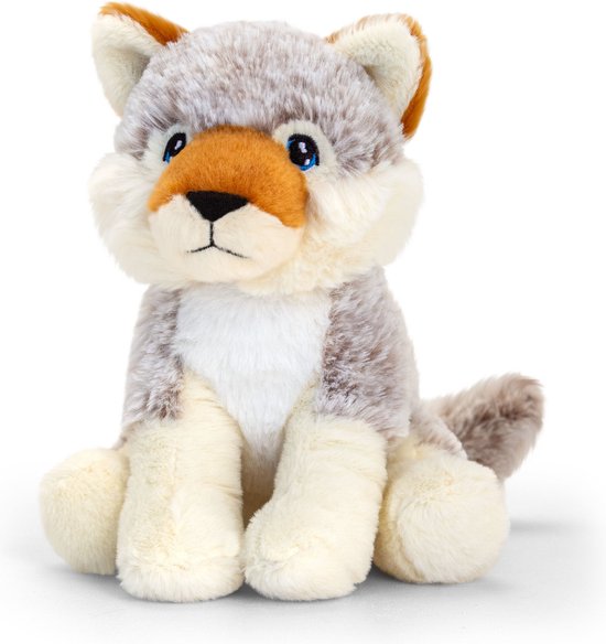 Uni-Toys - Grijze wolf jongen, zittend - 20 cm (hoogte) - pluche wolf