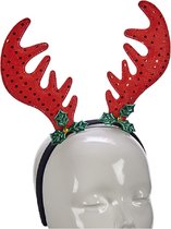 Krist+ Kerst diadeem/haarband rendier gewei rood met groen - Kerstaccessoires/tiara/diademen