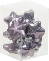 12x Sterretjes kersthangers/kerstballen lila paars van glas - 4 cm - mat/glans - Kerstboomversiering