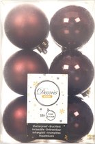 Decoris Kerstballen - 12x stuks - kunststof - mahonie bruin - 6 cm