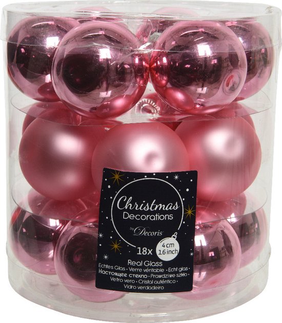 18x pcs petites boules de Noël rouge à lèvres rose en verre 4 cm - mat/brillant - Décorations pour sapins de Noël