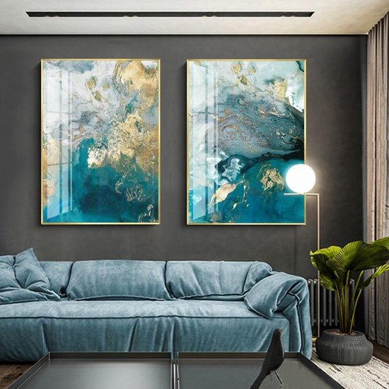 Soft water colour 60x90 + plexiglass + golden frame schilderij