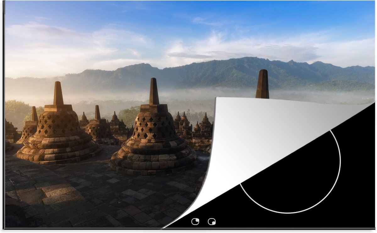 KitchenYeah® Inductie beschermer 78x52 cm - Borobodur tempel - Kookplaataccessoires - Afdekplaat voor kookplaat - Inductiebeschermer - Inductiemat - Inductieplaat mat