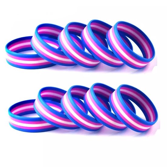 GoedeDoelen.Shop | Polsbandje Transgender Pride | Statement Armband | Transgender Kleuren | LGBTQ Sieraad | Pride | Pride Sieraad | Rainbow | Armband | Respect | Love Is Love | Acceptatie | Bewustwording | Regenboog | Siliconen Polsbandje