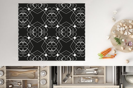 KitchenYeah® Inductie beschermer 60x52 cm - Patroon - Lijn - Zwart Wit - Kookplaataccessoires - Afdekplaat voor kookplaat - Inductiebeschermer - Inductiemat - Inductieplaat mat