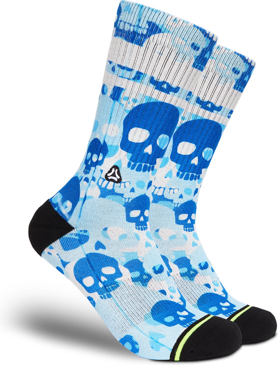 FLINCK Sportsokken - Skull Camo Delft Blue - Maat 45-48 - Unisex - Heren Sokken - Dames Sokken - Naadloze sokken - Crossfit Sokken - Hardloop Sokken - Fitness Sokken - Fietssokken - Vaderdag Cadeau