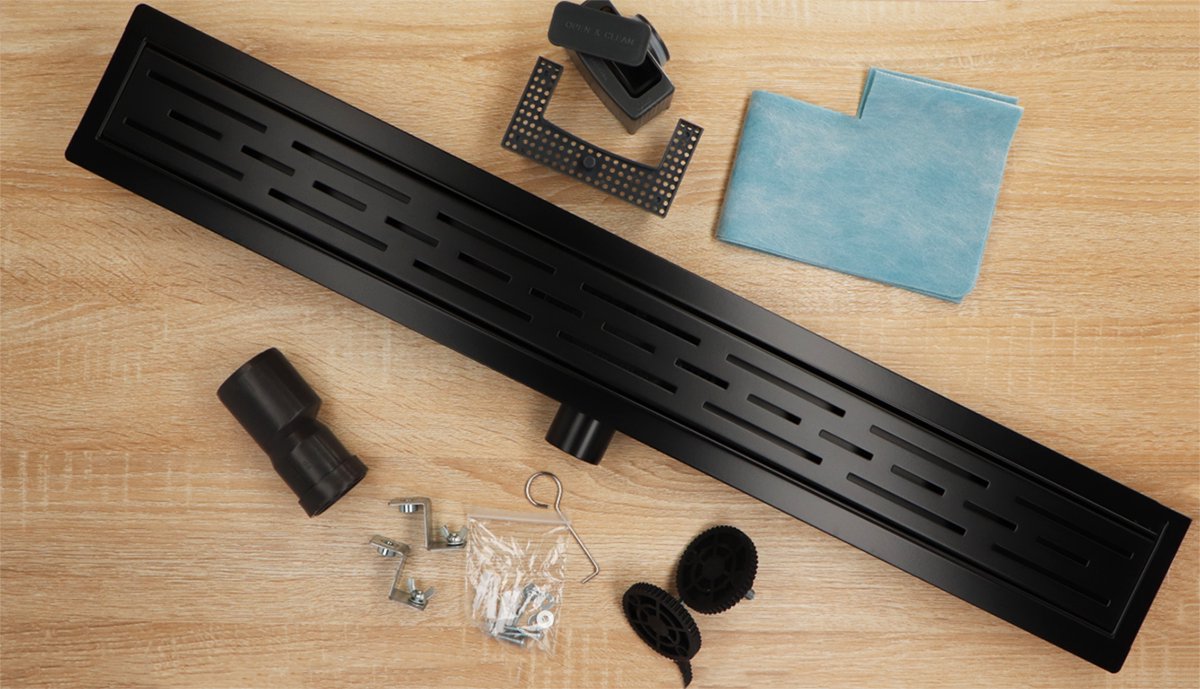 Douchegoot mat zwart 70 cm RVS met flens uitneembaar sifon en