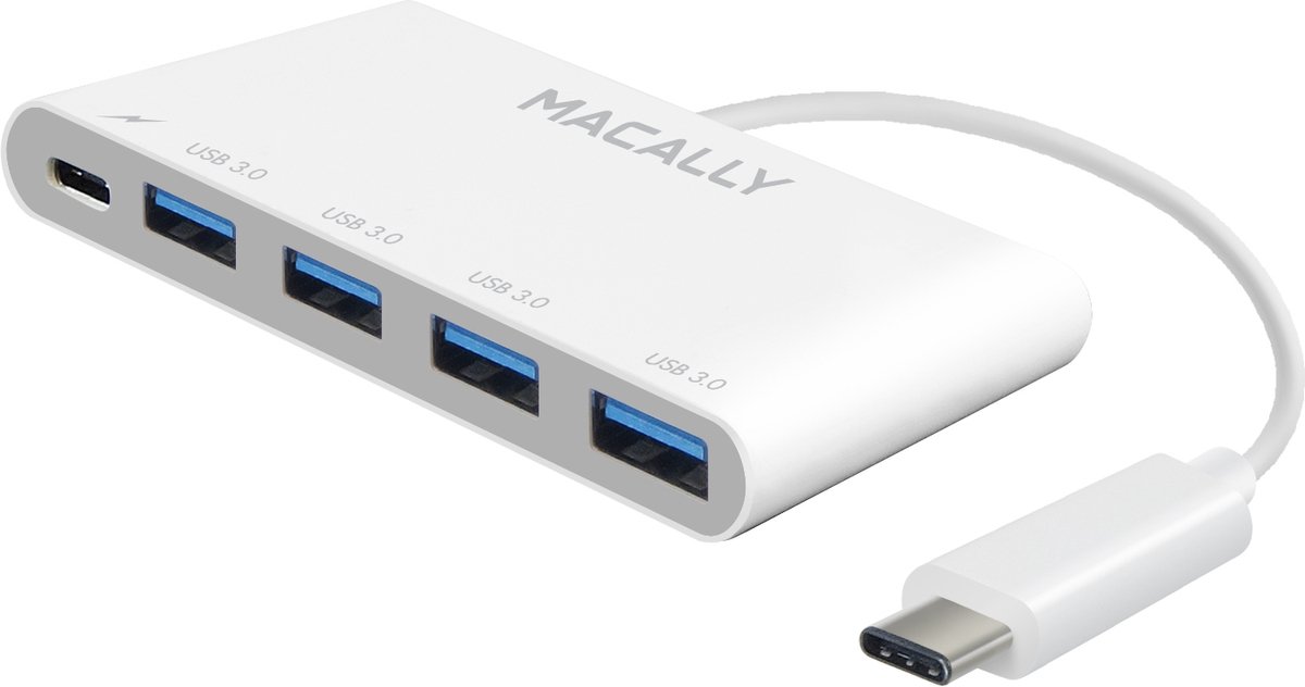 Macally UC3HUB4C 3.1 USB-C hub met 3 USB-A-poorten en één USB-C-laadpoort