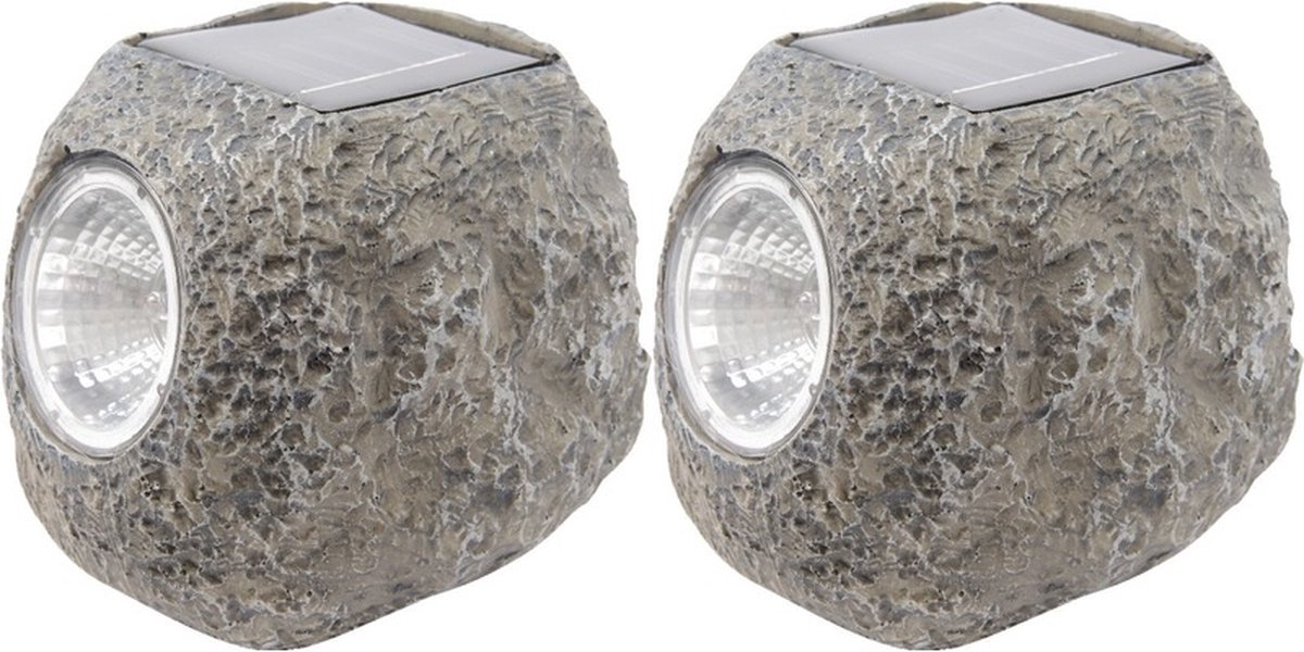 Lumineo Buiten spot solar verlichting - 2x - steen - LED - 10 x 12 cm