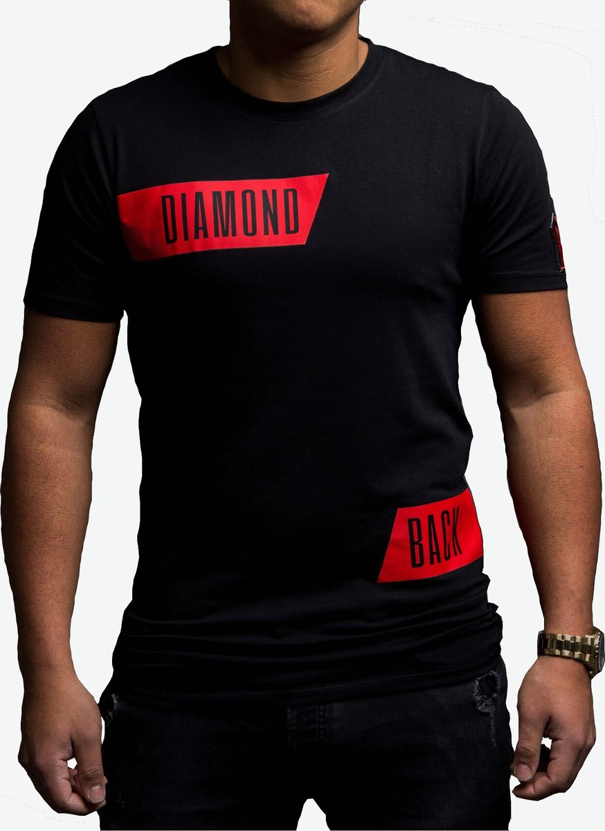 DMNDBK AMSTERDAM - Heren slim fit t-shirt - zwart - Diamondback Diagonal - Maat XL