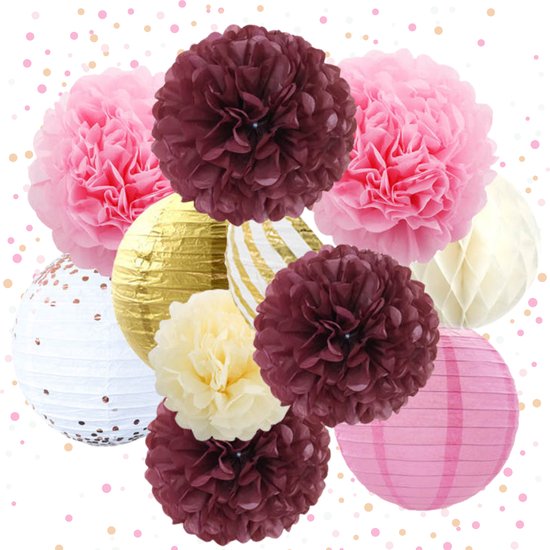 Joya® Pompom en Lampionnen Feest Versiering Roze | Decoratie | Verjaardag, Jubileum &... bol.com