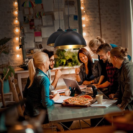 B.K.Licht - 2 Zwart Gouden Hanglampen - Metalen - Voor Binnen Eetkamer Voor Woonkamer Industrieel Pendellamp E27 Fitting Excl Lichtbron Set Van 2