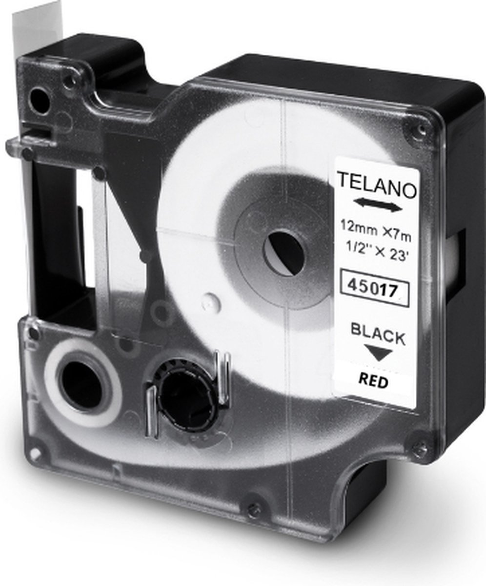 TELANO Label D1 45017 Compatible voor Dymo LabelManager - Zwart op Rood - 12 mm x 7 m - S0720570 Label Tape - 1 stuks
