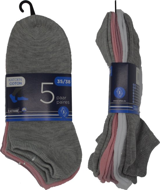 10 PAAR meisjes fitness sokken - katoen - 35/38 - roze & grijs - sneakersokken
