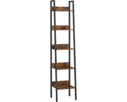 Foto: Hoppa boekenkast ladder plank met 5 planken 34 x 30 x 170 cm lxbxh metalen frame industrieel ontwerp vintage bruin zwart