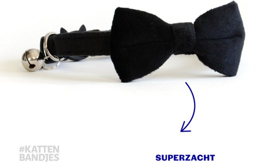 Katten halsband - met strik - velvet - zwart - veiligheidssluiting