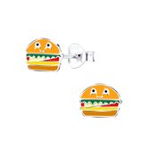 Zilveren kinderoorbellen in de vorm van een leuke hamburger | Burger oorknopjes Meisje Zilver | Zilverana | Sterling 925 Silver