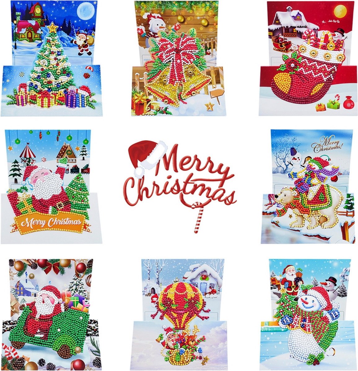 Adorzy Diamond Painting Kerstkaarten – 3D kaarten - 8 stuks - 15x15 cm ...