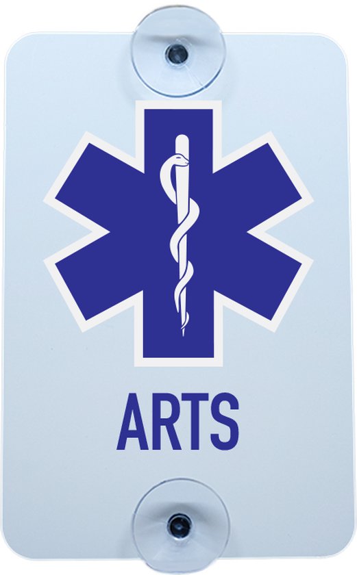 Lichtblauwe auto sticker met een blauw ster-symbool en de tekst 'ARTS'. 10cm x 15cm.