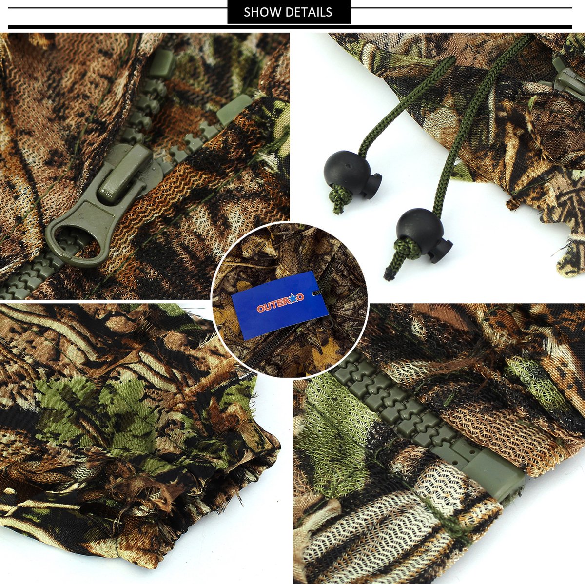 Ghillie Pak Camouflage mantel Camo Vogelspotten Poncho Bladeren Sniper Set Yowie Kleding, voor Cs Woodland Games Army Volwassen 3d Outdoor (Kleur: Bladhoogte 170cm-190cm/67-75