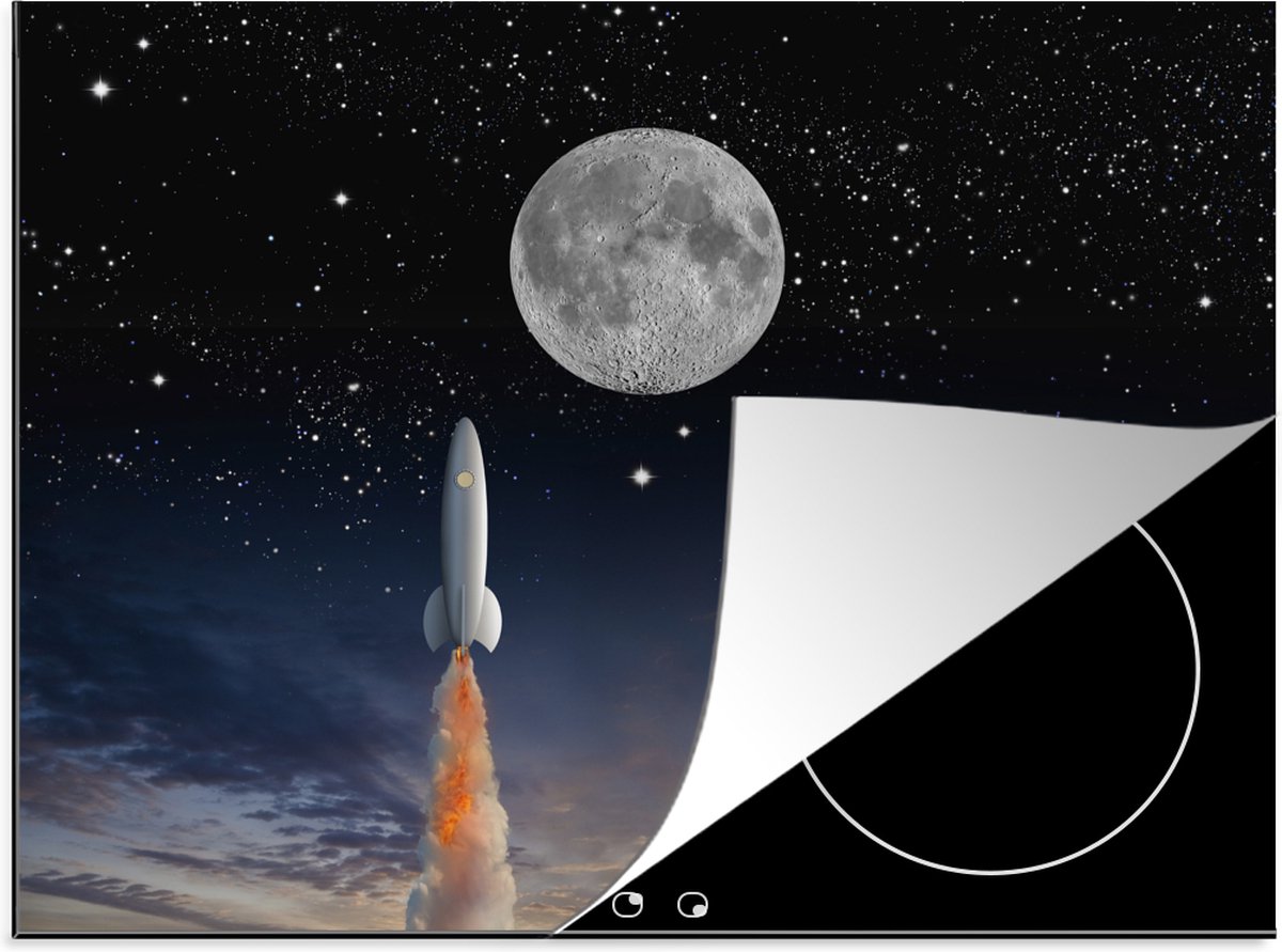 KitchenYeah® Inductie beschermer 70x52 cm - Een illustratie van de space shuttle en de volle maan - Kookplaataccessoires - Afdekplaat voor kookplaat - Inductiebeschermer - Inductiemat - Inductieplaat mat