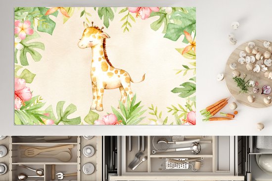 KitchenYeah® Inductie beschermer 80x52 cm - Giraffe - Aquarelverf - Bloemen - Jungle - Kookplaataccessoires - Afdekplaat voor kookplaat - Inductiebeschermer - Inductiemat - Inductieplaat mat