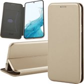 Hoesje geschikt voor Samsung Galaxy S22 - Book Case Lederen Wallet Cover Minimalistisch Pasjeshouder Hoes Goud